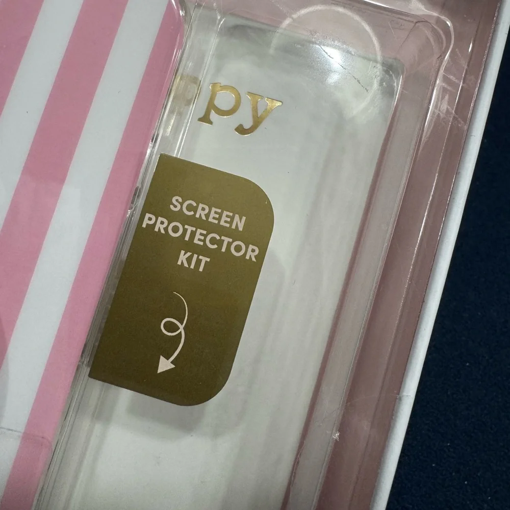 XO POPPY pink striped iPhone 15/14/13 case & 3 in 1 Protection Bundle🩷🤍🩷
